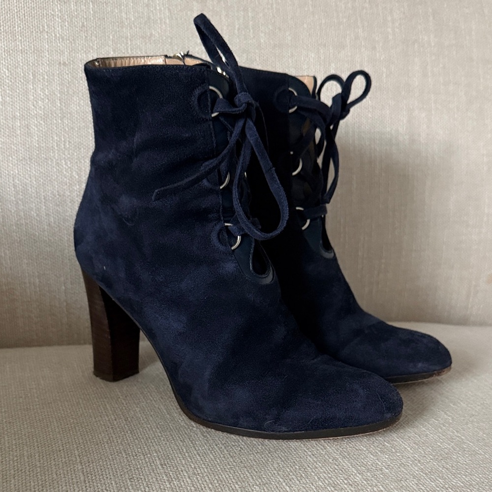LK Bennett Marissa Dark Blue Navy Suede Lace-Up ankle Boots